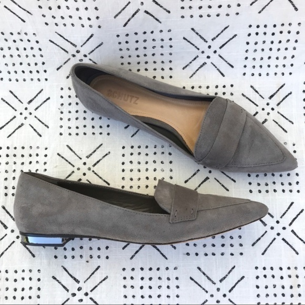 SCHUTZ // Gray suede pointed toe flat loafers “Elise”